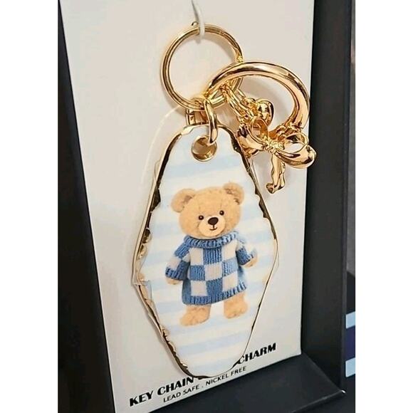 Piper K Keychain Teddy Bear Bag Charm Key Chain Gold Tone - Picture 2 of 4